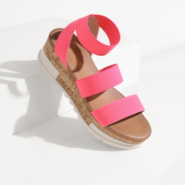 Platform Ankle Strap Sandals - NEON PINK - 2